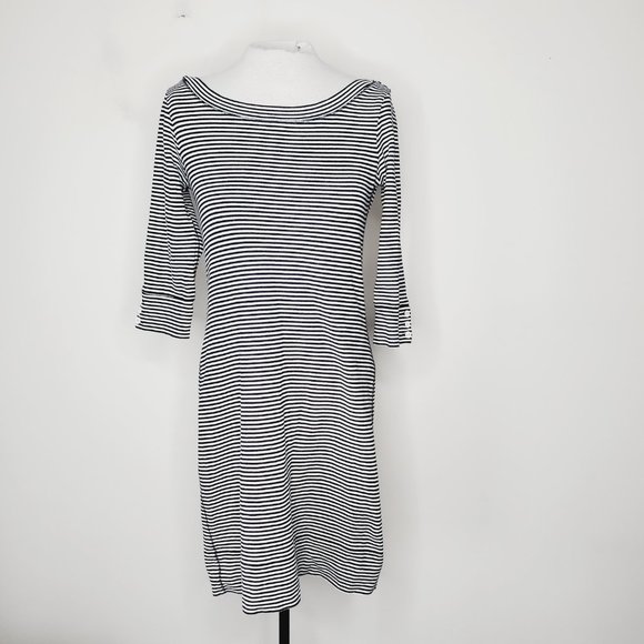 BANANA REPUBLIC 100% Cotton Striped French Marina Nautical Boatneck Dress - Picture 3 of 12